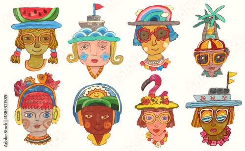 Summer, sea and beach concept. watercolor vector illustration.	