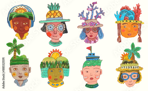 Summer, sea and beach concept. watercolor vector illustration.	