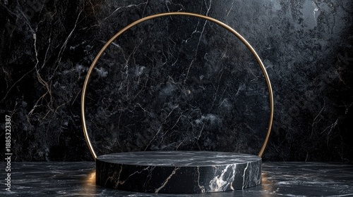 Elegant Black Marble Display with Circular Gold Accent