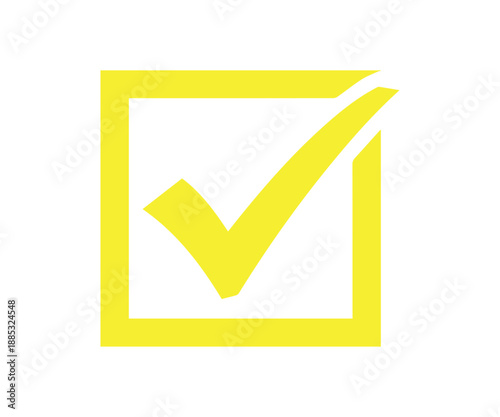 This simple, clear yellow check mark icon, signifying successful completion or essential approval status within a distinct square box.