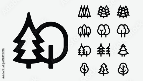 Trees and forest nature icons set