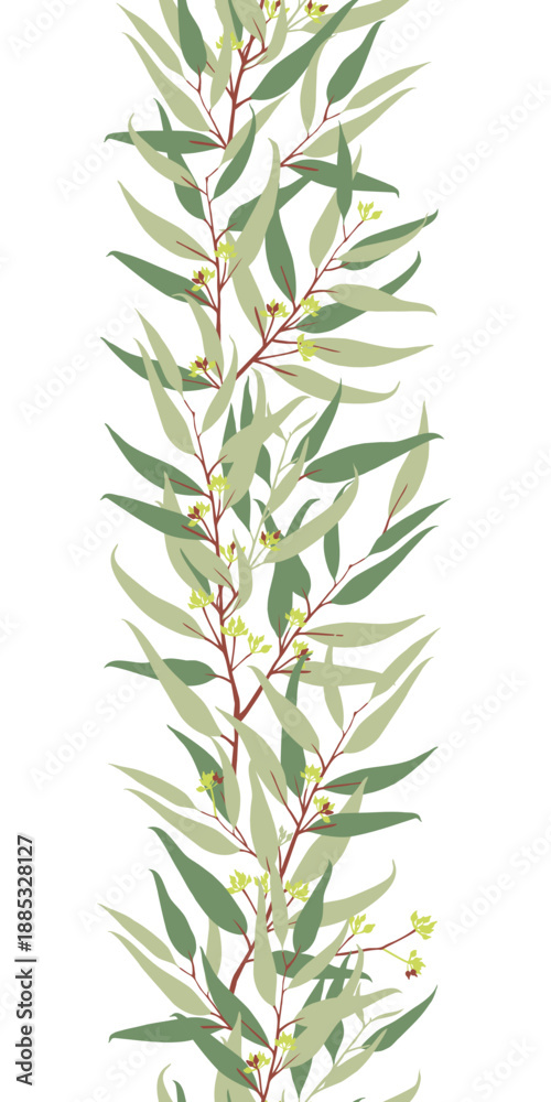 Obraz premium Eucalyptus vertical seamless border vector
