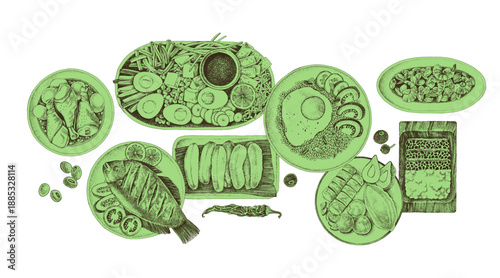 Indonesian cuisine hand drawn vector