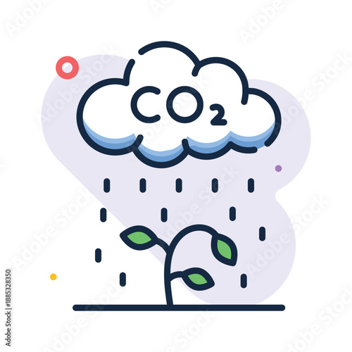 Trendy flat outline icon of acid rain, air pollution and environmental damage
