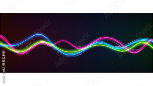 Vibrant neon waves flowing across a dark abstract background from a horizontal viewpoint