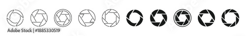 Camera Shutter Icon Set. Photo and Lens Symbols. Aperture Logo Collection, Vector Illustration.