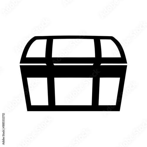 Black and white drawing of a closed treasure chest with curved top