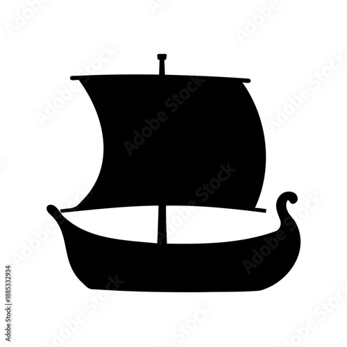 Silhouette of a Viking Longship Sailing on the Seas in Black Color