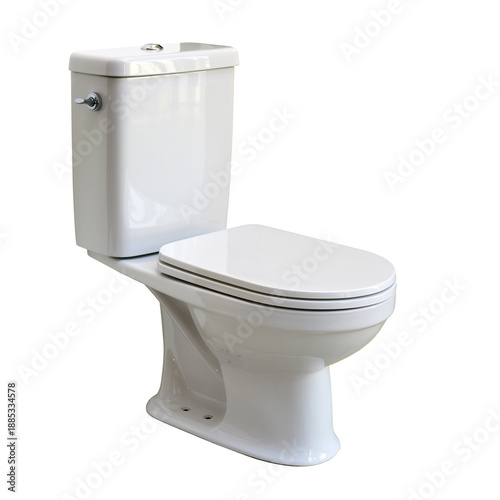 A modern, white ceramic toilet with a tall cistern and chrome flush button, shown in a clean, angled side view against a plain white background.