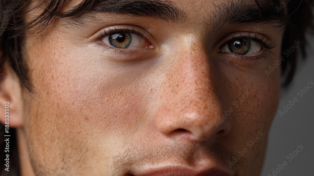 Fototapeta premium Portrait of Young Man with Hazel Eyes and Freckles