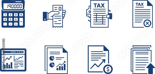 Financial and tax planning icons with calculator and documents