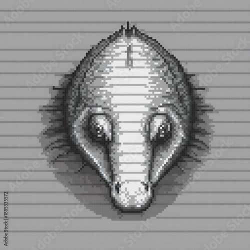 The image is a pixel art of a creature with a unique snout, possibly a dinosaur or a mythical beast.