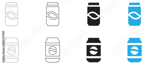 drink can icon vector, beverage can icon symbol vector, silhouette and line art