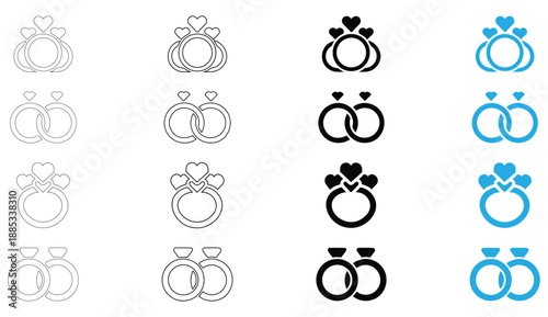 couple ring icon vector, love ring diamond ring, engagement ring symbol vector, silhouette and line art