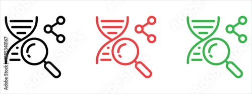 Genetic research and dna analysis icon with data sharing representation in various colors.