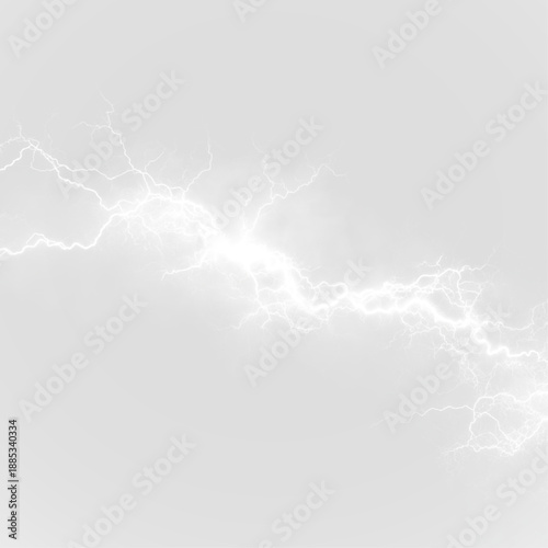 A glowing white electric arc twists and branches dynamically, illuminating the scene with radiant energy. Sparks enhance motion and intensity. Ideal for futuristic digital effects. PNG