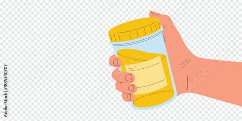 Hand Holding Urine Sample Container, medical test concept