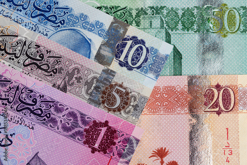 Closeup of Libyan dinar a business background