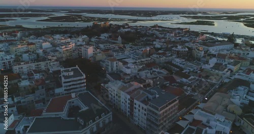 Faro Algarve Portugal Aerial Sunset View of City and Ria Formosa