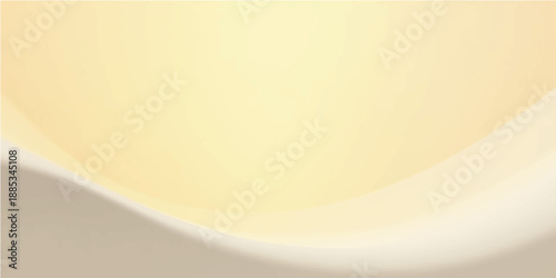 An abstract golden background with yellow waves features an empty white porcelain plate isolated on a clean round table for a dining meal at a restaurant