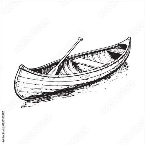 Hand Drawn Canoe Illustration in Vintage Engraving Style
