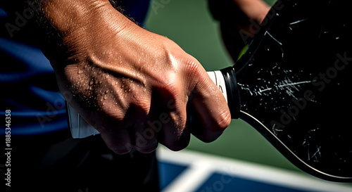 Professional pickleball paddle close up carbon fiber texture detail