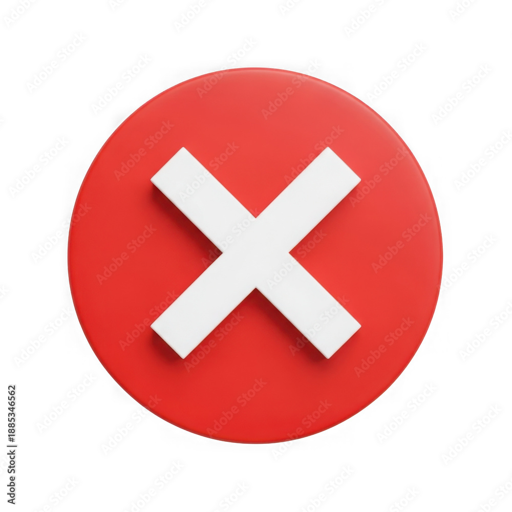 Fototapeta premium Red circle with white x isolated on transparent background