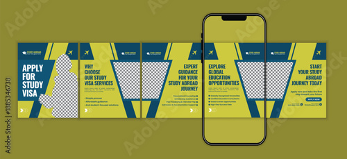 Student Visa Process Study Abroad Social Media Carousel Design Template