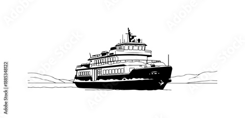 Illustrated Ferry Boat on Calm Waters