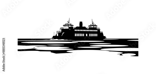 Illustrated Ferry Boat on Water
