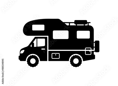 Black and White RV Camper Van Illustration