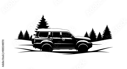 SUV in Snowy Forest Landscape