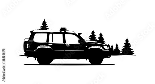 SUV Silhouette in Forest Landscape
