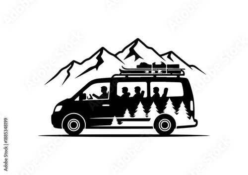 Adventure Van with Mountain and Forest Scene