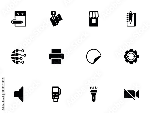 Assorted Solid Black Icons Representing Business and System Utilities