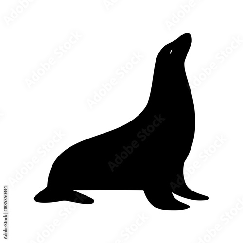 Silhouette of sea lion looking up to the sky on white background