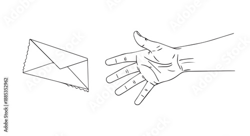 Two Hands Reaching Toward an Envelope, Symbolizing Letter Delivery and Communication.