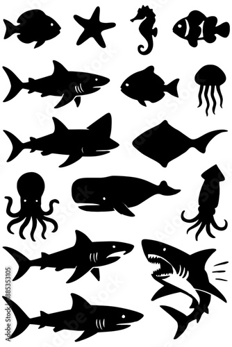 silhouettes of fish,
Marine Life Illustration Collection for Education and Decor