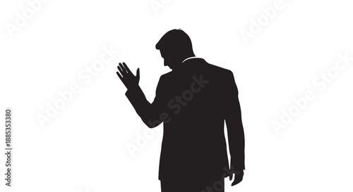 Silhouette of a man in a contemplative pose with raised hand and bowed head.
