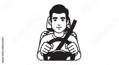 Illustration of a person wearing scuba gear and lifejacket steering a boat.