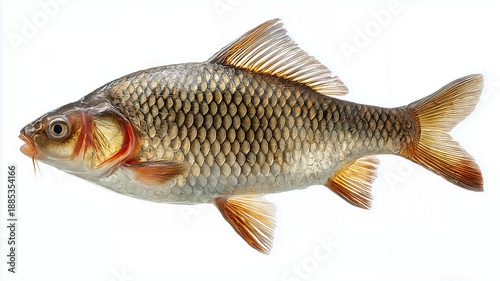 Side view of a fresh fish isolated on white background for seafood and nutrition themes