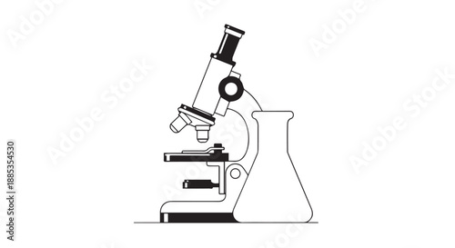 Laboratory scene featuring a microscope and glassware for scientific exploration and discovery.