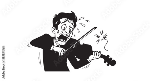 Animated illustration of a distressed businessperson caught in a dramatic office incident.