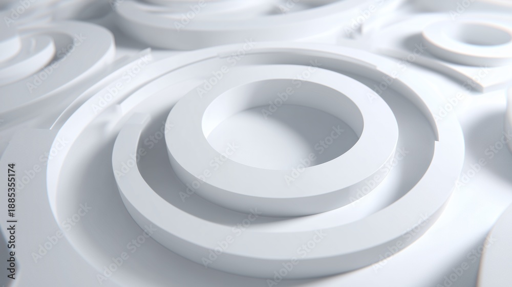 Obraz premium Layered white abstract circular shapes creating a modern, elegant, and clean visual composition