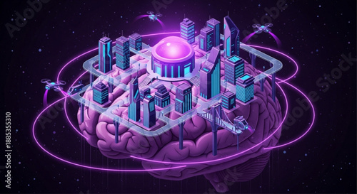 Futuristic smart city built on human brain.