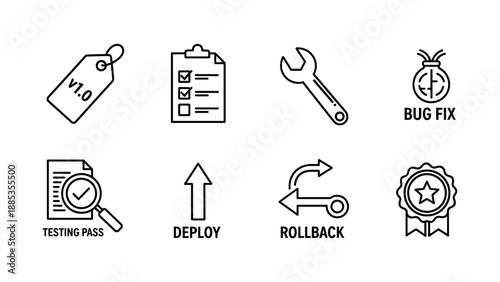 Minimalist icons for software development and bug fixing processes