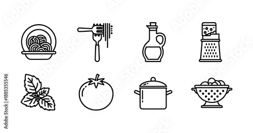 Simple line icons of italian cuisine essentials for kitchen design