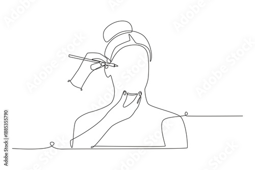 Women who are going to have plastic surgery. Plastic surgery concept one-line drawing