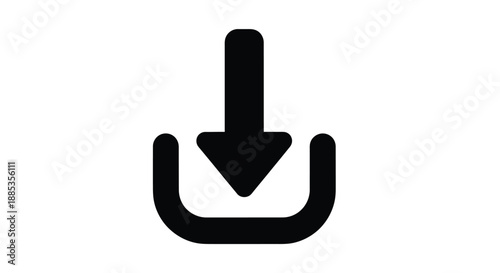 Simple black download arrow icon with curved shape on white background