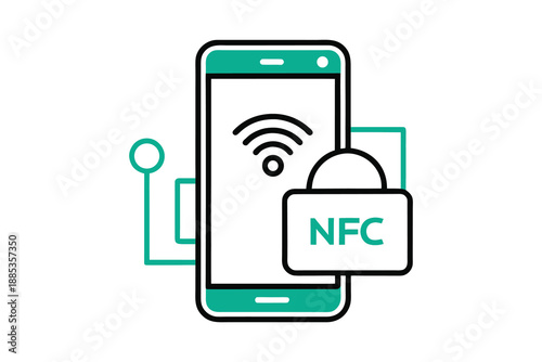 NFC Technology Mobile Phone Line Art Silhouette Icon Contactless Payment Concept